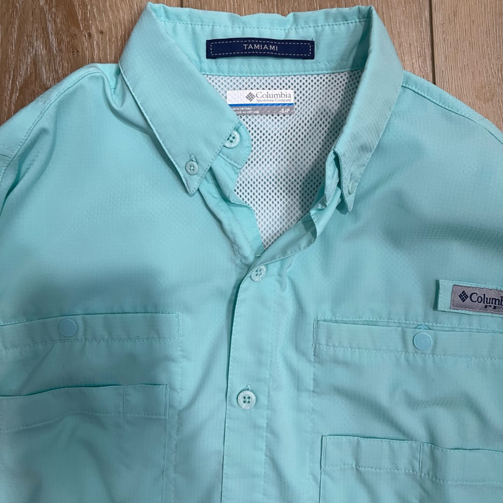 Columbia PFG Tamiami II Fishing Shirt Men’s M Aqua – Excellent Condition